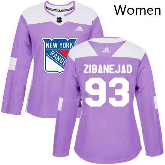 Womens Adidas New York Rangers 93 Mika Zibanejad Authentic Purple Fights Cancer Practice NHL Jersey